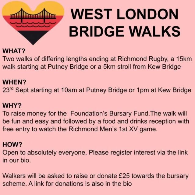 Whoop Whoop. 

It’s challenge week.

Are you ready? Have you registered?  Have you donated?

Links are in our bio. 

And there’s definitely still time to get involved.  We can’t wait to have you all join us on the walk and at the post-walk recovery at Richmond Rugby Club - did we mention there is a drinks reception?

#RichHeaviesFdn #RichmondRugby #Charity #Walk